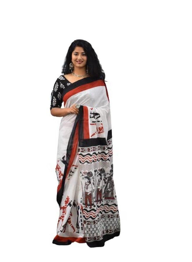 Kiaaron Women's Ikat Hand Block Print Jaipuri Cotton Mulmul Saree with Blouse Piece - Maroon_413 - Image 1