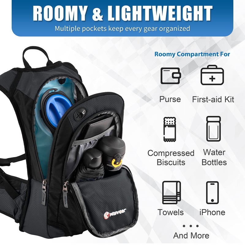 MIRACOL Hydration Pack Hiking Water Backpack - Miracol Insulated Water Bag with 2L Bladder Charcoal Grey - Image 3