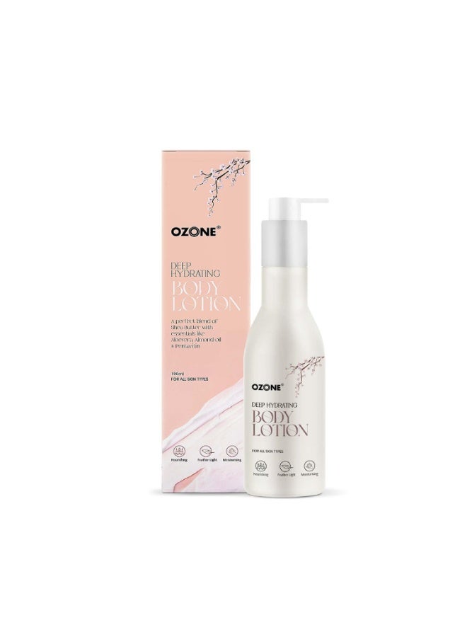 أوزون لوشن ترطيب عميق للجسم للرجال والنساء | مثالي لجميع أنواع البشرة | زبدة الشيا مع الألوفيرا وزيت اللوز والبنتافيتين | لمسة نهائية غير لزجة | 190 مل (عبوة من 1) - Image 1