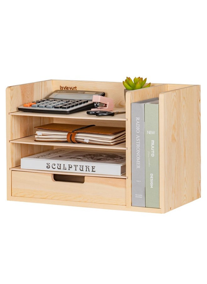 Lavievert Wood Desktop File Holder Organizer Mail Sorter Paper Storage Cabinet With Drawer & 3 Adjustable Shelves For Home & Office Burly Wood  - Image 1