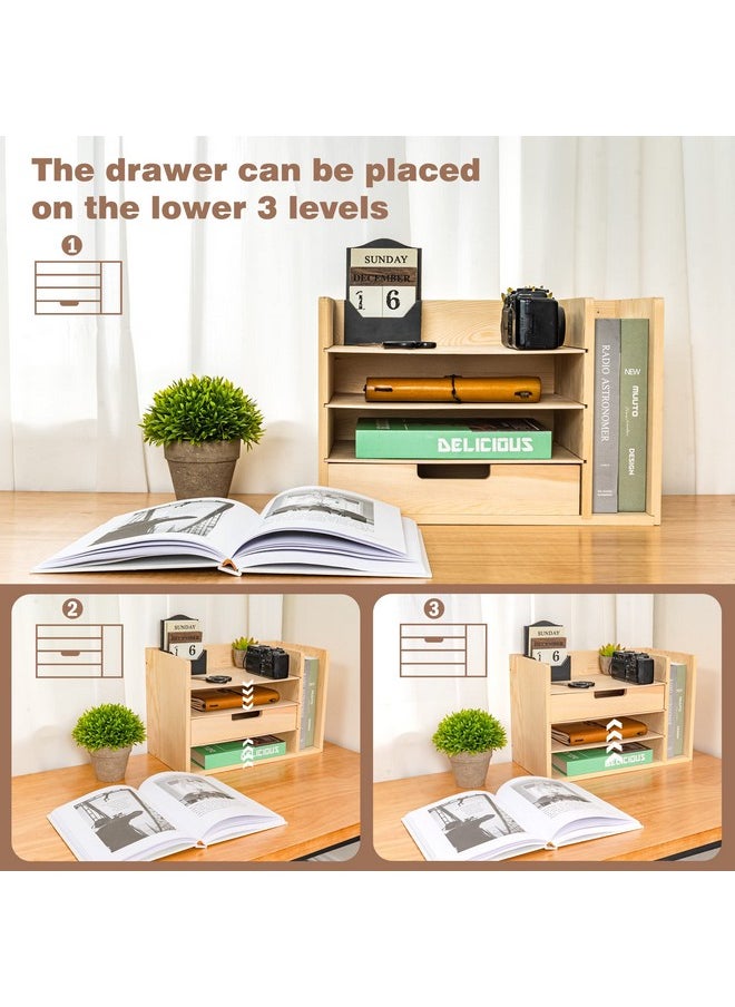 Lavievert Wood Desktop File Holder Organizer Mail Sorter Paper Storage Cabinet With Drawer & 3 Adjustable Shelves For Home & Office Burly Wood  - Image 3
