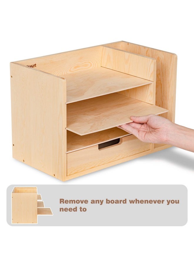 Lavievert Wood Desktop File Holder Organizer Mail Sorter Paper Storage Cabinet With Drawer & 3 Adjustable Shelves For Home & Office Burly Wood  - Image 2