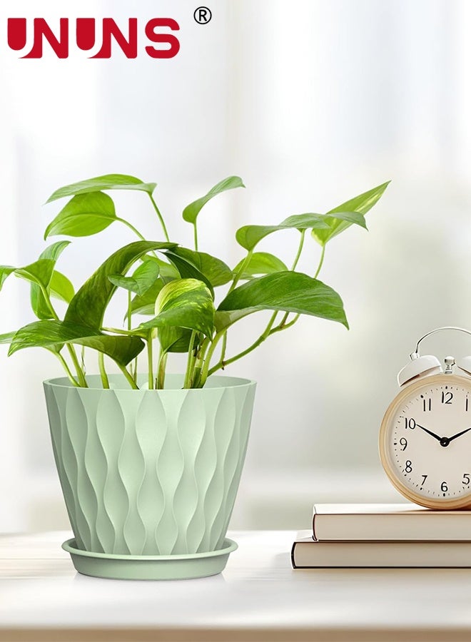 UNUNS 6 عبوات من أصيص الزهور البلاستيكية، 4 بوصة من أواني النباتات مع فتحات تصريف وصواني للنباتات الداخلية، أصيص زراعة خارجي، أواني حديقة زخرفية بلاستيكية، أخضر - Image 5
