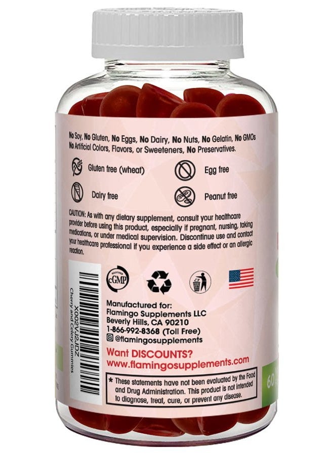 Flamingo Supplements Tart Cherry Extract Gummies with Celery Extract. Uric Acid Cleanse Vegan Gummy Proudly Made in The USA. 60 Naturally Cherry Flavored Gummies - Image 3