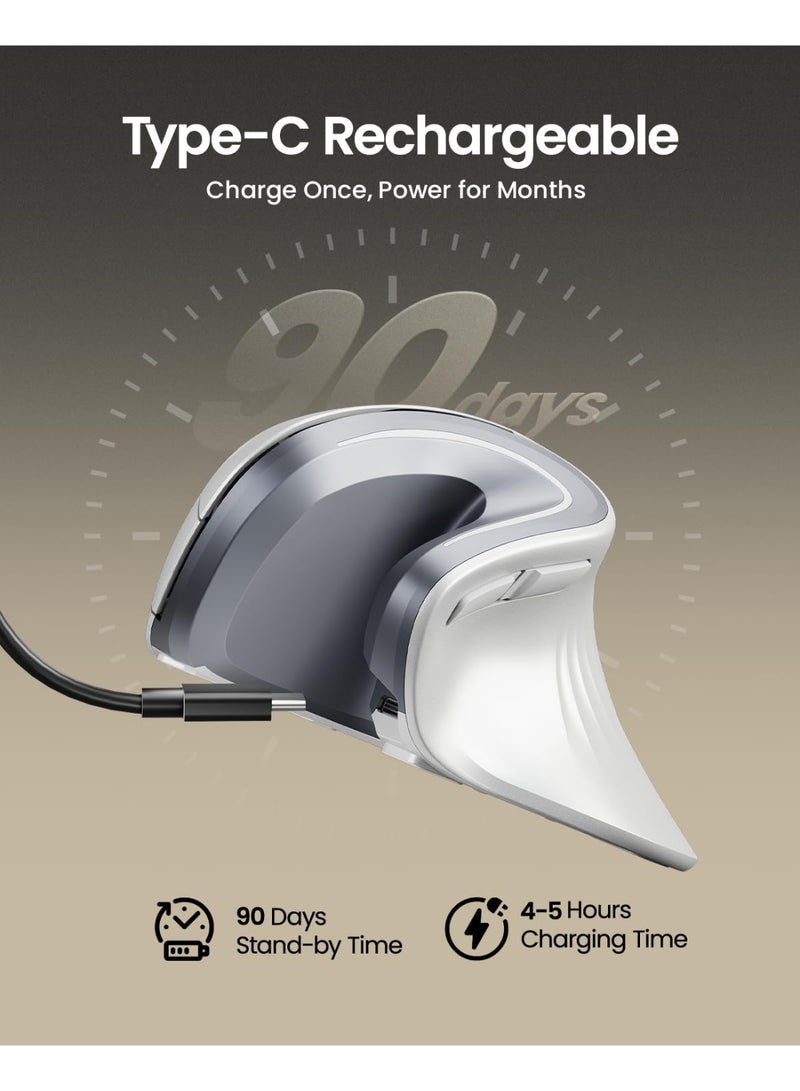 ProtoArc Ergonomic Mouse, EM11 NL Wireless Vertical Mouse, Ergo Mouse with Multi-Device, USB-C Rechargeable Mice for Windows, Mac OS, PC/Notebook/Laptop,White - Image 4