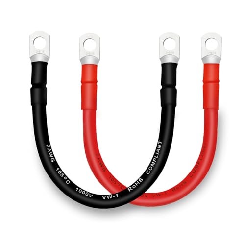 QIATOL Battery Cable 2 AWG Battery Cables with Terminals 2PCS Copper Battery Cables1FT - Image 1