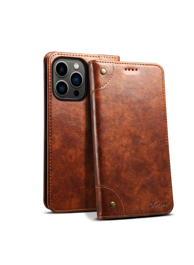 The Bros Case For iPhone 15 Pro Baroque Calf Texture Buckle Wallet Leather Phone Case