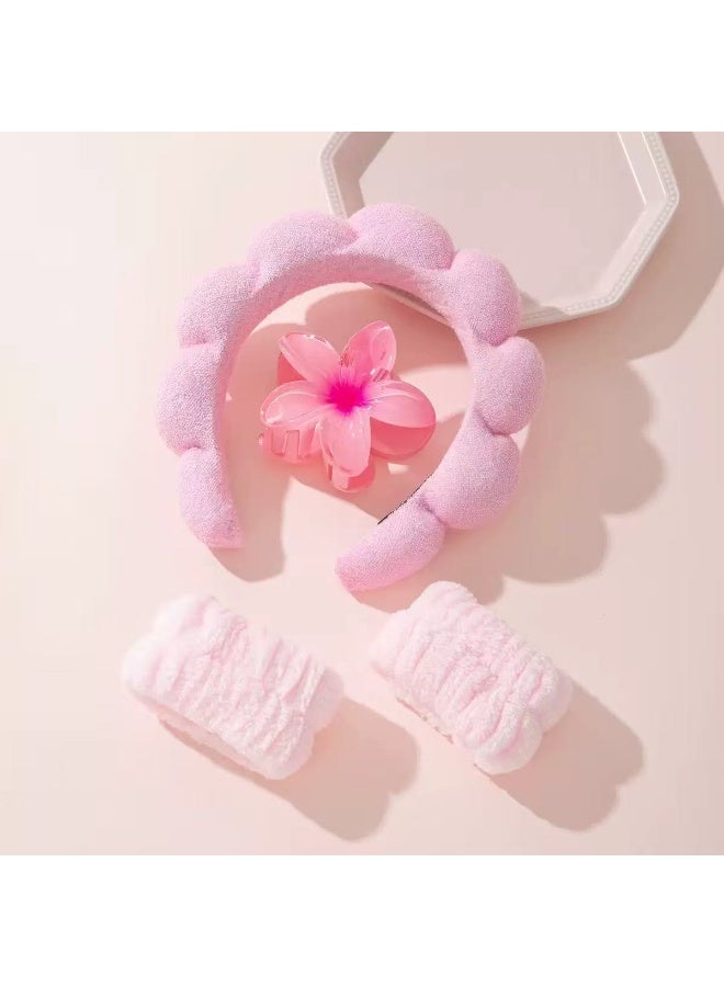 Spa Headband for Face Washing & Makeup, Skincare Hair Band with Wrist Wash Bands and Hair Clips - Image 1