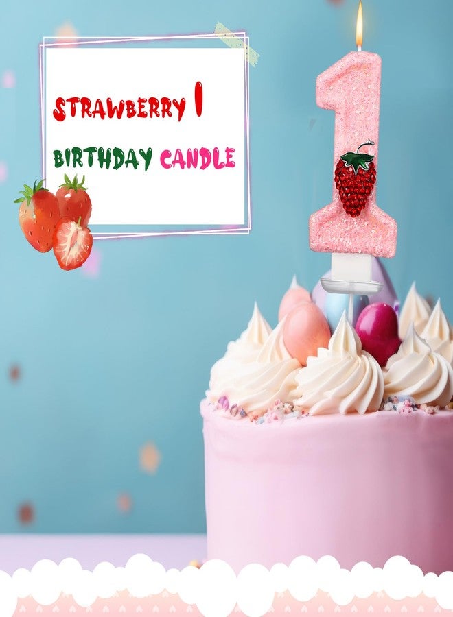 Conelist Strawberry 1 Candle for First Birthday Pink Number 1 Candle Berry One Glitter Cake Topper for Strawberry 1st Birthday Party Supplies Anniversary Decorations - Image 3