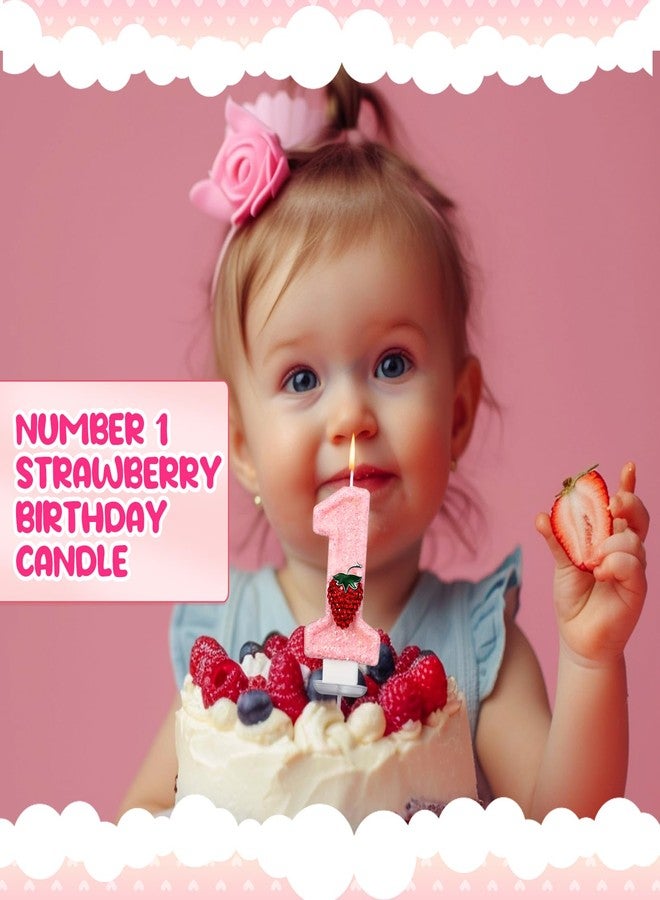 Conelist Strawberry 1 Candle for First Birthday Pink Number 1 Candle Berry One Glitter Cake Topper for Strawberry 1st Birthday Party Supplies Anniversary Decorations - Image 4