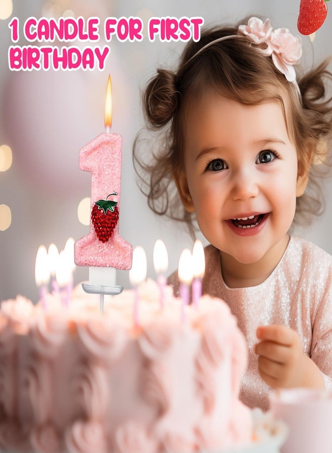 Conelist Strawberry 1 Candle for First Birthday Pink Number 1 Candle Berry One Glitter Cake Topper for Strawberry 1st Birthday Party Supplies Anniversary Decorations - Image 5