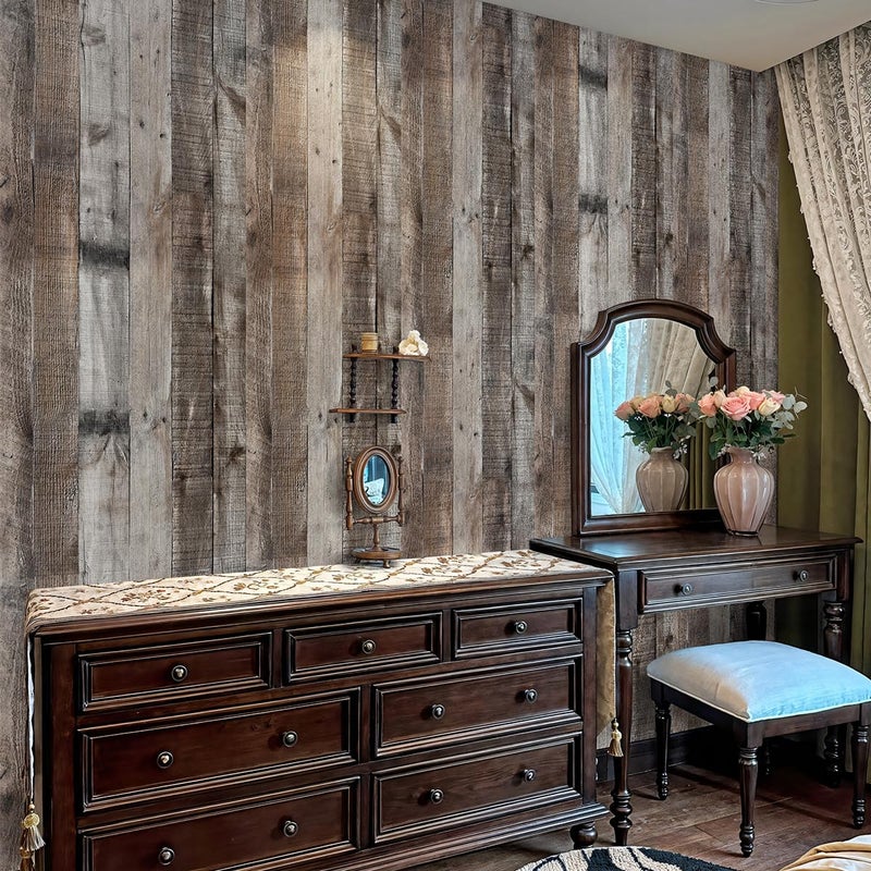 Livebor Gray Shiplap Peel and Stick Wallpaper Wood Contact Paper 17.7â€x 120â€ Distressed Wood Wallpaper Peel and Stick Wooden Wall Gray Contact Paper Rustic Shiplap Plank for Walls and Countertops - Image 3