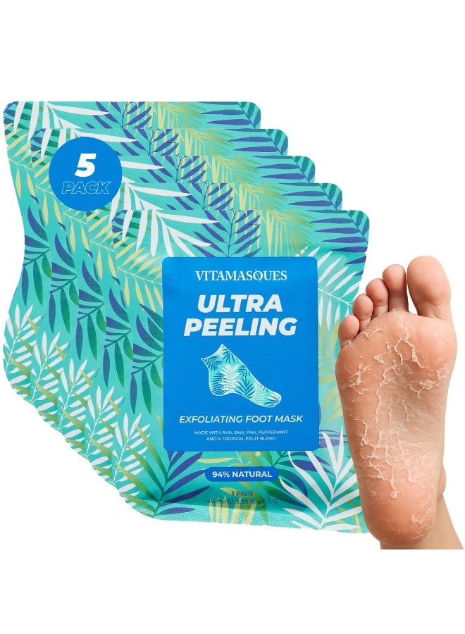 Vitamasques Foot Peeling Mask - 5 Pairs Professional Korean Exfoliating Foot Mask for Dry Cracked Feet & Callus Removal, Feet Peeling Masks that Remove Dead Skin for Soft Heels with AHA BHA PHA - Image 1