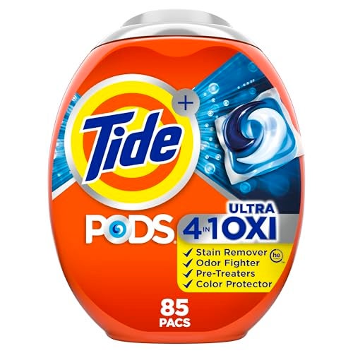 Tide PODS Liquid Laundry Detergent Soap Pacs, 4-n-1 Ultra Oxi, HE Compatible 85 Count, Built in Pre-Treater for Stains - Image 1