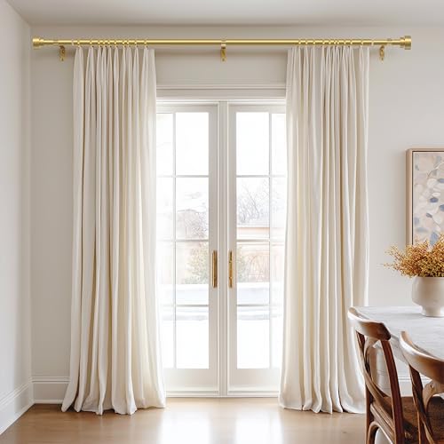 PORTRES Gold Heavy Duty Curtain Rods for Windows 66 to 120 Inches Adjustable Length 1" Diameter Brass Curtain Rod with Modern Decorative Finials for Outdoor Bedroom Kitchen Living Room - Image 2