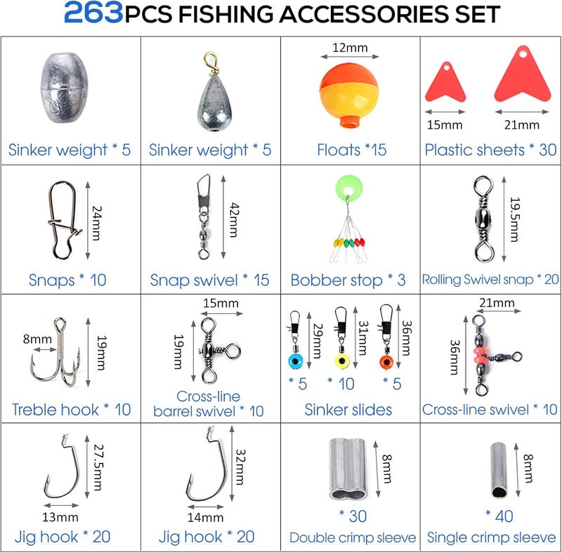 Eacam 263pcs Fishing Accessories Kit with Tackle Box, Including Octopus Hooks Jig Hooks Fishing Weights Sinker Slides Spoon Lures Fit for Freshwater and Saltwater Fishing - Image 3