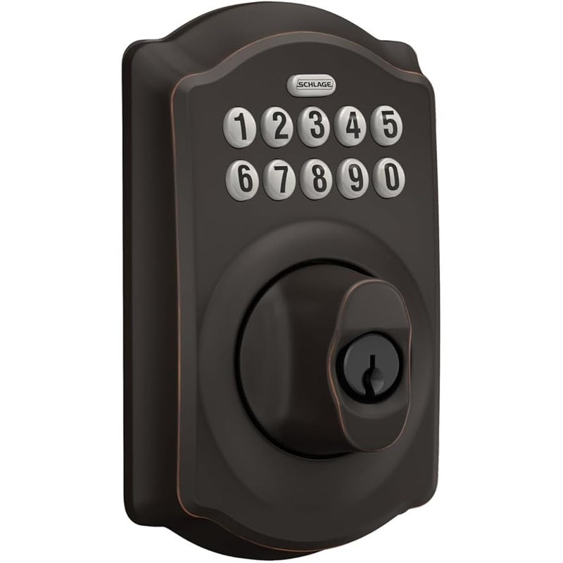 Schlage BE365 V CAM 716 Camelot Keypad Deadbolt, Electronic Keyless Entry Lock, Aged Bronze - Image 2