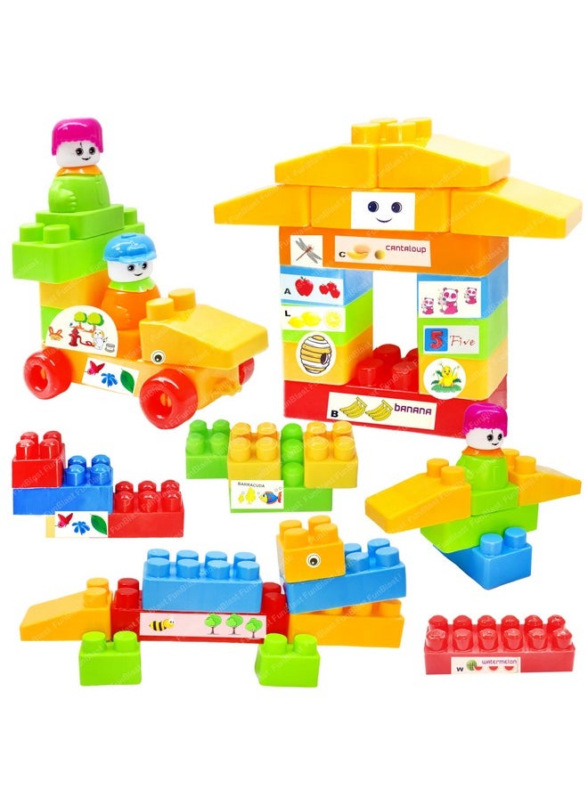 FunBlast FunBlast Building Blocks for Kids - DIY Plastic Building Blocks for Kids Puzzle Games for Kids, Toys for Children Educational & Learning Toy for 3+ Years Kids, Girls & Boys (40 Pcs-Multicolor)  - Image 1