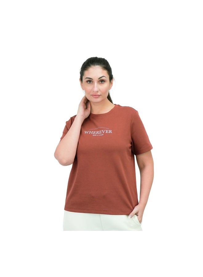 جيوردانو تيشيرت قطن سباندكس بطبعة نسائي بني - Image 3