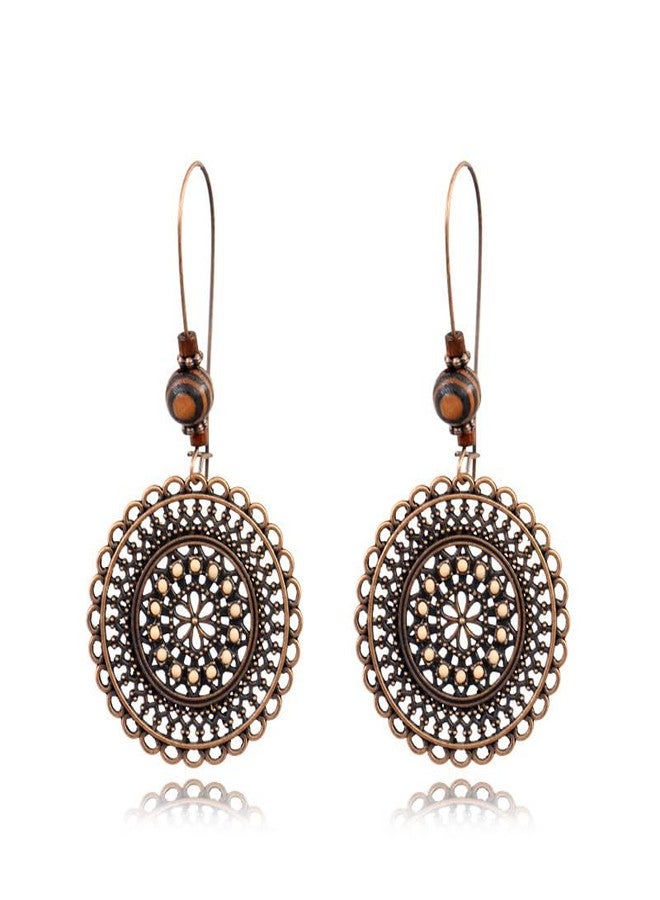 WCRAZYE Handmade Brown Ethnic Boho Earrings - Retro Geometric Round Lightweight Hollow Statement Spiral Trendy Vintage Jewelry Gifts (A - 1) - Image 1