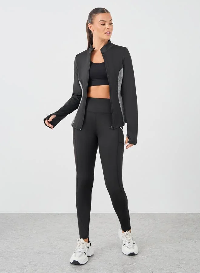 ستايلي Styli Seamless Back Teardrop Cut Out Sports Bra and Jacquard Leggings Set