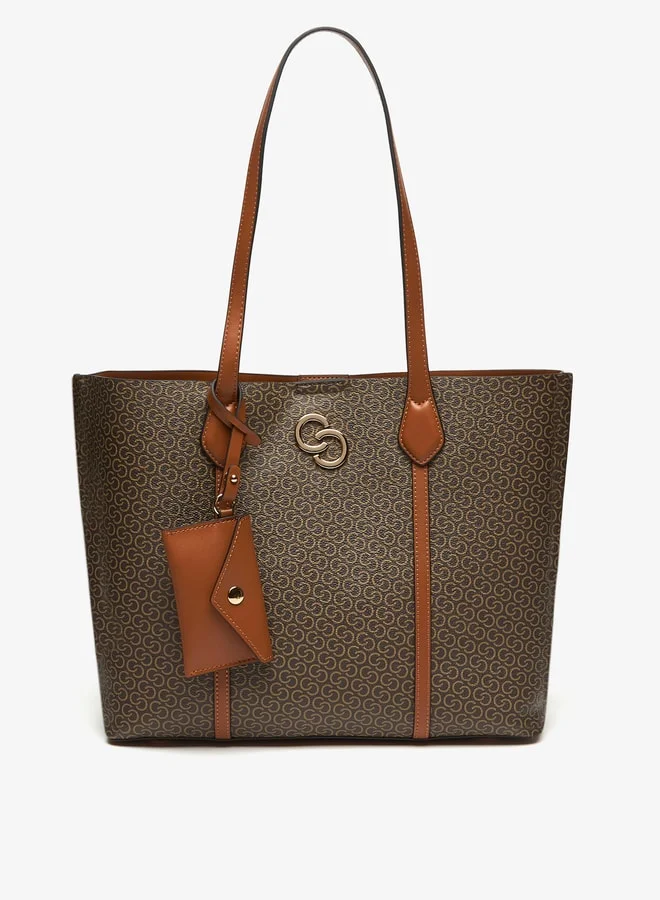 سيليست All-Over Monogram Print Tote Bag with Button Closure and Coin Pouch