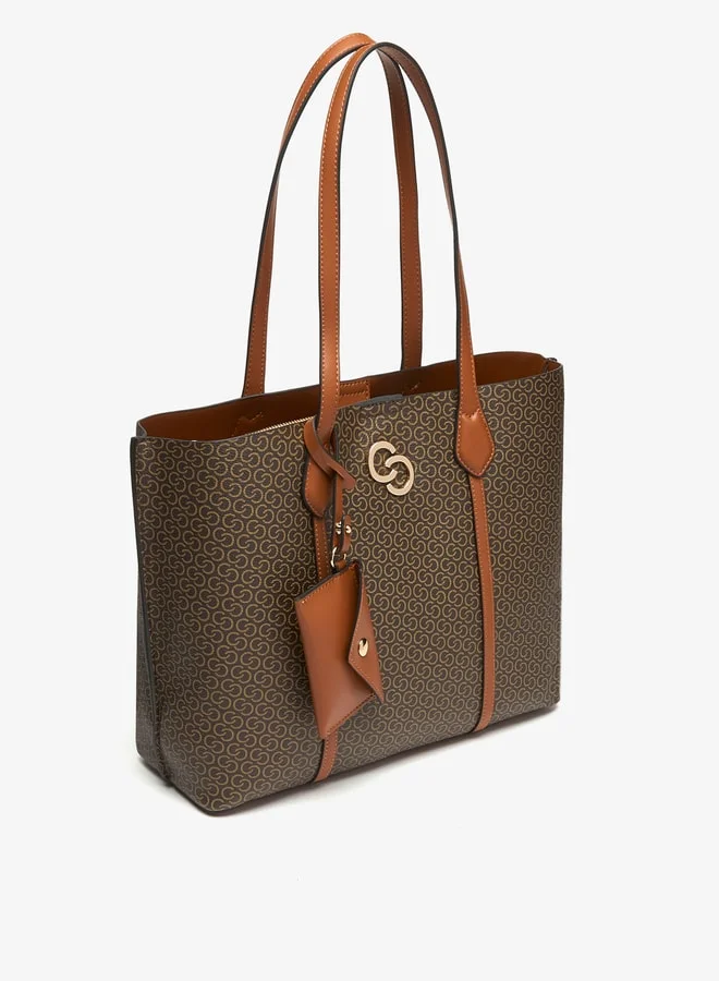 سيليست All-Over Monogram Print Tote Bag with Button Closure and Coin Pouch