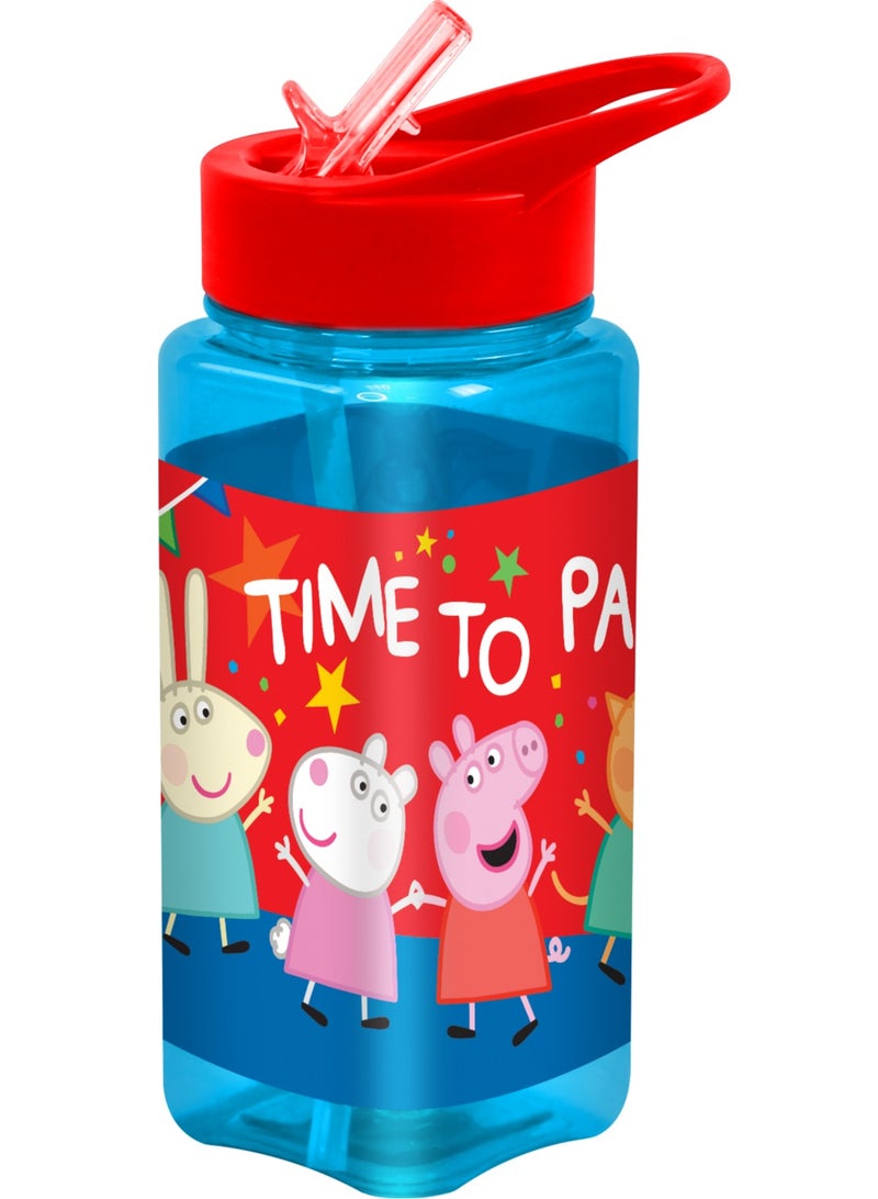 بيبا بيغ - زجاجة ماء مربعة للأطفال – سعة 500 مل، بغطاء مصاصة محكم التسريب قابل للفتح – أزرق وأحمر - فيرست كيد