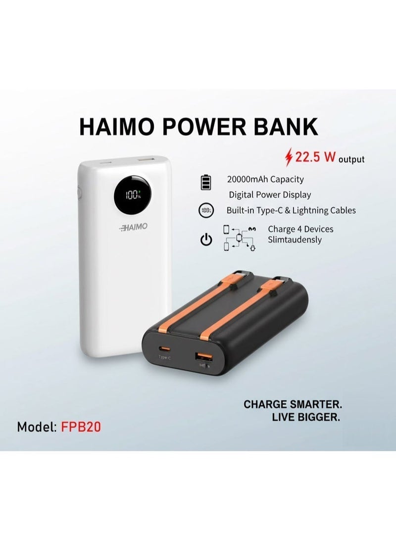 Haimo Power Bank 20000mAh 22.5W Fast Charging Power Bank with 2 Built-in Cables Supports All Android Phones and iPhone 12/13/14/15/16 and iPhone 17 All Series-black - Image 4