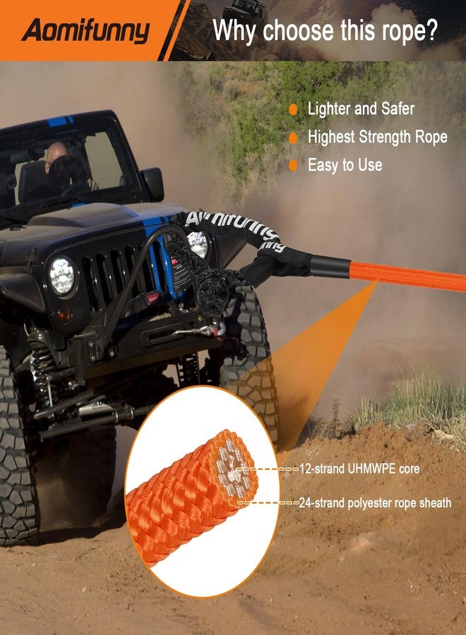 Aomifunny Kinetic Recovery Tow Rope Kit,35% Elasticity, with 2 Soft Shackles, Heavy Duty Tow Strap for Offroad Jeep, SUV, Truck, ATV, UTV, Tractor & 4x4 Vehicles (Orange, 7/16" x 30ft) - Image 5