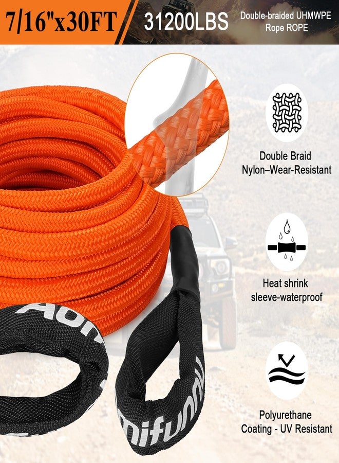 Aomifunny Kinetic Recovery Tow Rope Kit,35% Elasticity, with 2 Soft Shackles, Heavy Duty Tow Strap for Offroad Jeep, SUV, Truck, ATV, UTV, Tractor & 4x4 Vehicles (Orange, 7/16" x 30ft) - Image 2