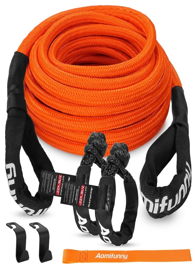 Aomifunny Kinetic Recovery Tow Rope Kit,35% Elasticity, with 2 Soft Shackles, Heavy Duty Tow Strap for Offroad Jeep, SUV, Truck, ATV, UTV, Tractor & 4x4 Vehicles (Orange, 7/16" x 30ft) - Image 1
