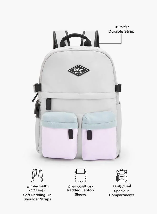 Lee Cooper GREY Logo Applique Backpack With Adjustable Shoulder Straps  | Best Price UAE