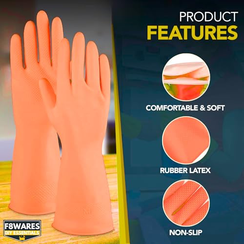 F8WARES 4PK Heavy Duty Hand Gloves - Rubber gloves for cleaning - Gloves for Washing Utensils - Gardening Gloves - Dish Washing Gloves - Suitable for Industrial Bathroom Toilet Use (Large, Orange) - Image 5