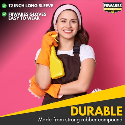 F8WARES 4PK Heavy Duty Hand Gloves - Rubber gloves for cleaning - Gloves for Washing Utensils - Gardening Gloves - Dish Washing Gloves - Suitable for Industrial Bathroom Toilet Use (Large, Orange) - Image 2