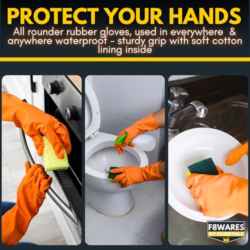 F8WARES 4PK Heavy Duty Hand Gloves - Rubber gloves for cleaning - Gloves for Washing Utensils - Gardening Gloves - Dish Washing Gloves - Suitable for Industrial Bathroom Toilet Use (Large, Orange) - Image 4