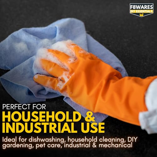 F8WARES 4PK Heavy Duty Hand Gloves - Rubber gloves for cleaning - Gloves for Washing Utensils - Gardening Gloves - Dish Washing Gloves - Suitable for Industrial Bathroom Toilet Use (Large, Orange) - Image 3