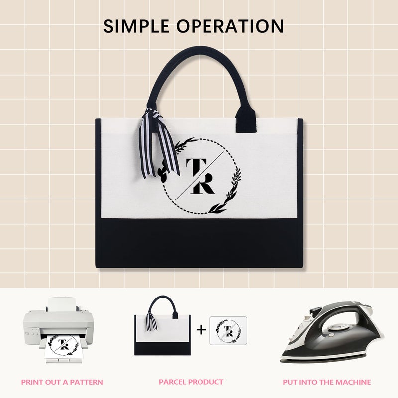 OKBA 4 PCS Personalized Classic Canvas Tote Bag(Black and White),Inside Zipper Pocket Grocery Tote DIY Gift,for Wedding,Birthday,Beach,Perfect Gifts for Women,Mom,Teachers,Friends - Image 5