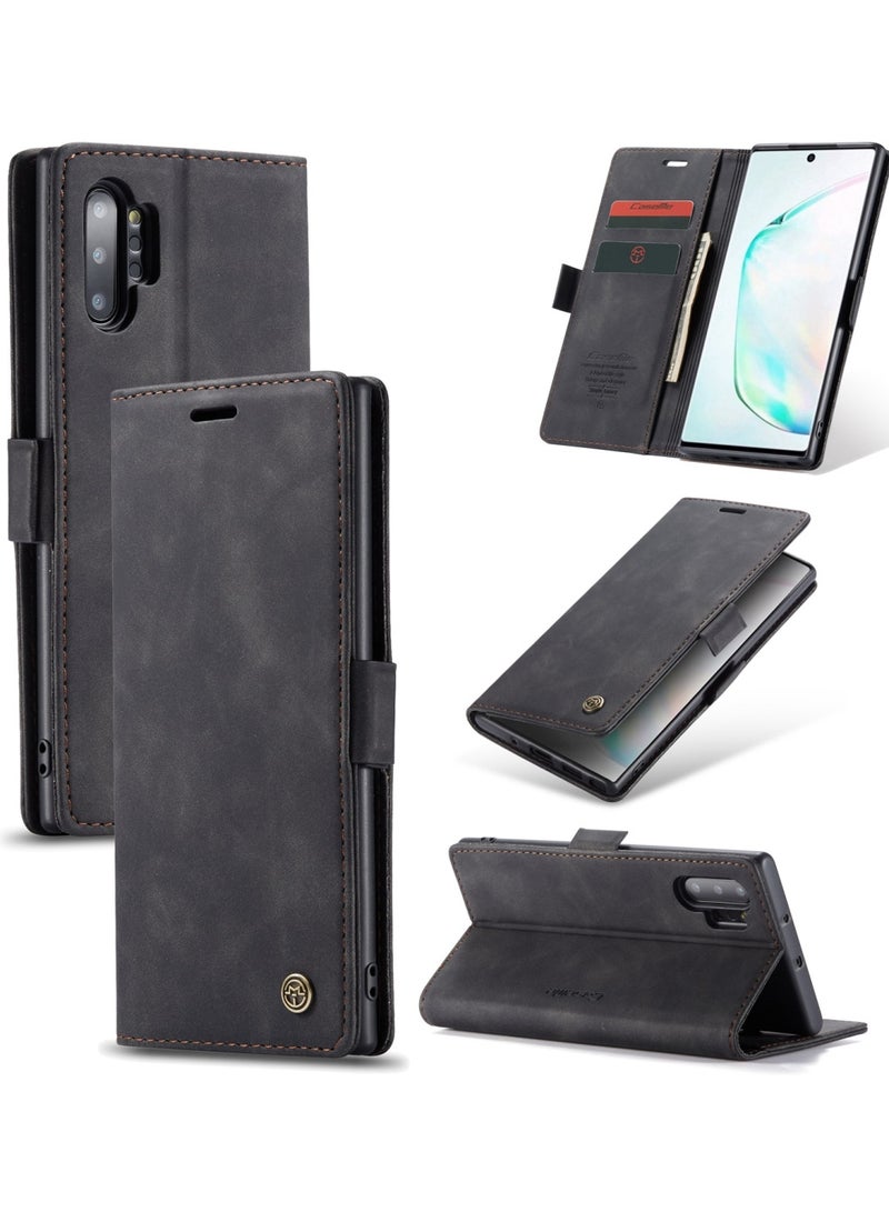 CaseMe Samsung Galaxy Note 10 Plus Case Wallet, for Samsung Galaxy Note 10 Plus Wallet Case Book Folding Flip Folio Case with Magnetic Kickstand Card Slots Protective Cover - Black - Image 1