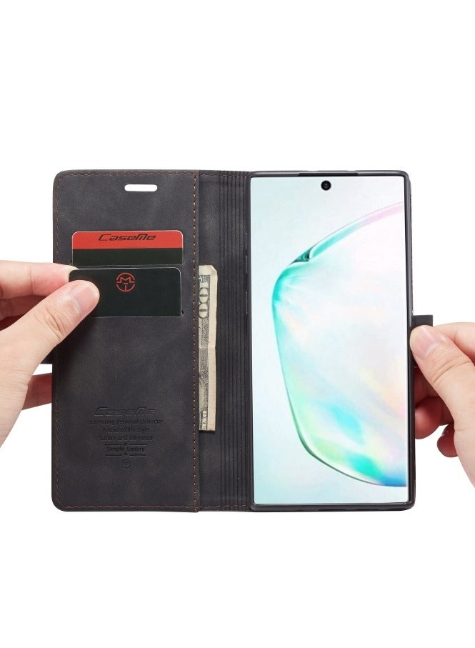 CaseMe Samsung Galaxy Note 10 Plus Case Wallet, for Samsung Galaxy Note 10 Plus Wallet Case Book Folding Flip Folio Case with Magnetic Kickstand Card Slots Protective Cover - Black - Image 4