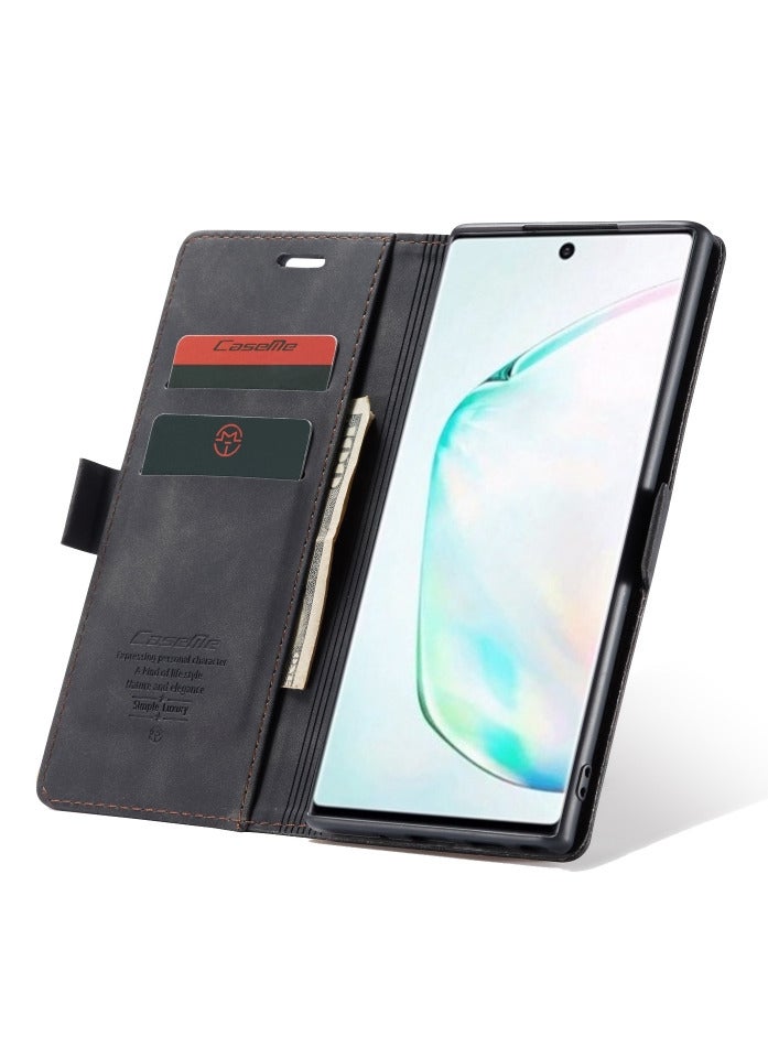 CaseMe Samsung Galaxy Note 10 Plus Case Wallet, for Samsung Galaxy Note 10 Plus Wallet Case Book Folding Flip Folio Case with Magnetic Kickstand Card Slots Protective Cover - Black - Image 5