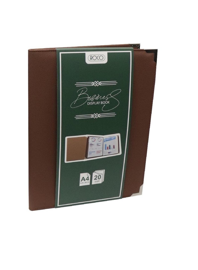 روكو دفتر عرض ٢٠ جيبًا A4 جلد بني - Image 1