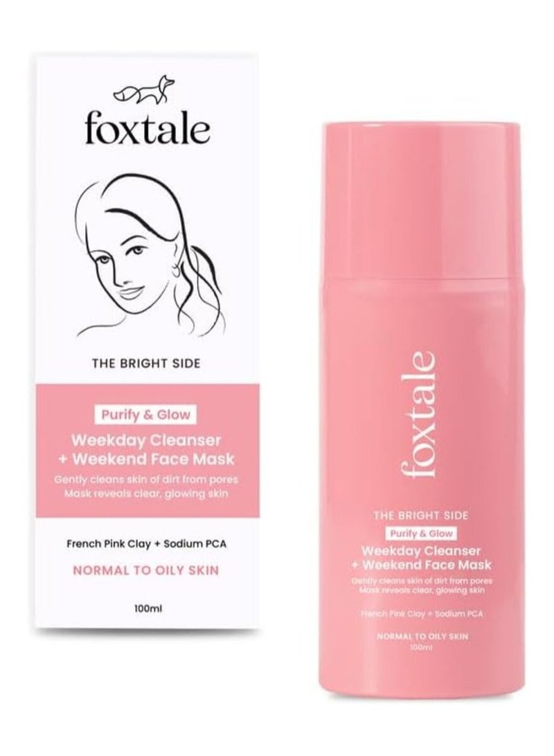 foxtale Purify & Glow Cleanser + Clay Mask - Deep Cleanses Pores, Exfoliating Glow Facial, Instantly Gives Bright Skin, For Normal, Oily and Combination Skin, Men & Women - 100ml - Image 1