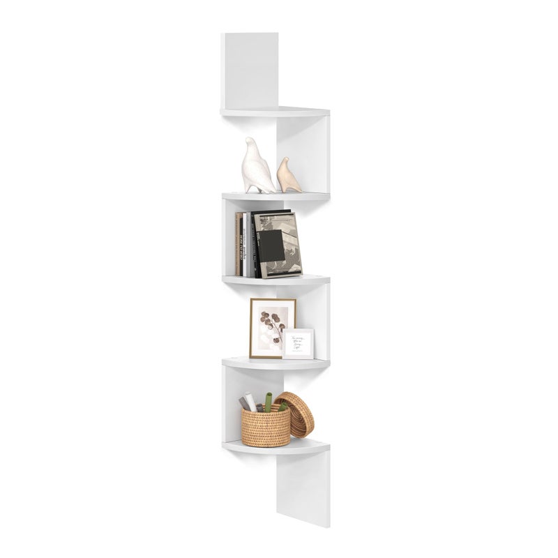 VASAGLE 5Tier Corner Shelf Display Floating Shelf in Living Room Study Kitchen Bedroom for Plants CDs Decorations Modern Cloud White LBC72WT