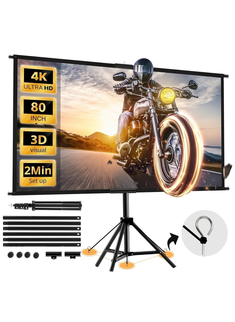 FlashHawk Updated Projector Screen with Stand 84 inch Indoor Outdoor Projector Screen 16:9 4K HD Projector Screen for Outdoor and Indoor Wall Hanging 2 IN 1 with Carry Bag Ground Nails  - Image 1