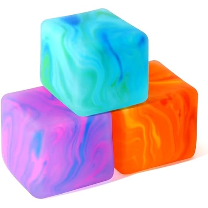 TMHAI Swirl Stress Cube Squishy Toys, 3 Pack Super Solid Fidget Squeeze Square for Kids Teens Adults, High Density Malt Sugar Filled, Slow Rising Sensory Toys for Anxiety Stress Relief ADHD - Image 1