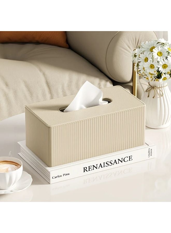 Black Leather Tissue Box Holder Striped Design Large Size Home Office Bathroom Accessory - Image 3