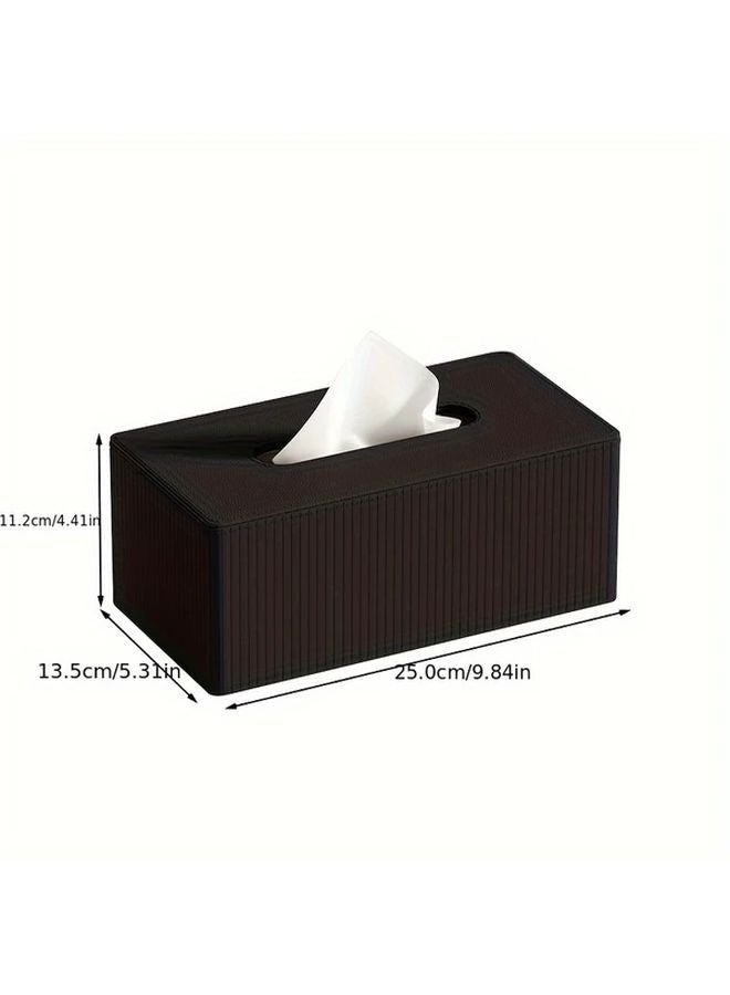 Black Leather Tissue Box Holder Striped Design Large Size Home Office Bathroom Accessory - Image 1