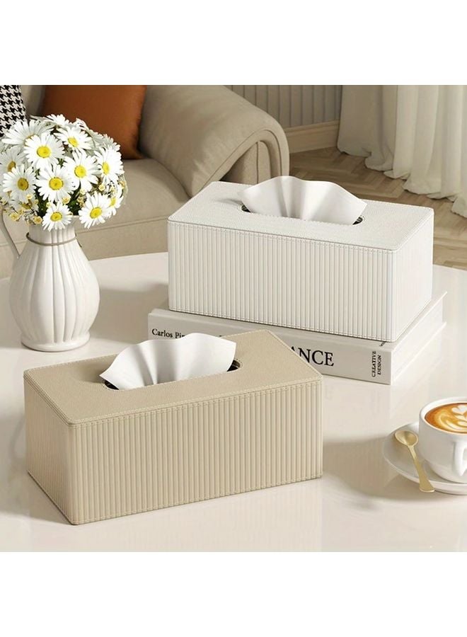Black Leather Tissue Box Holder Striped Design Large Size Home Office Bathroom Accessory - Image 2