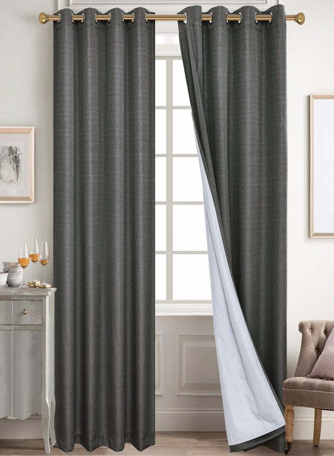 Diraysid 100% Blackout Curtains Dark Grey Linen Curtains for Bedroom Grommet Thermal Insulated Room Darkening Drapes (2 Panels, W52 x L84 Inch) - Image 2
